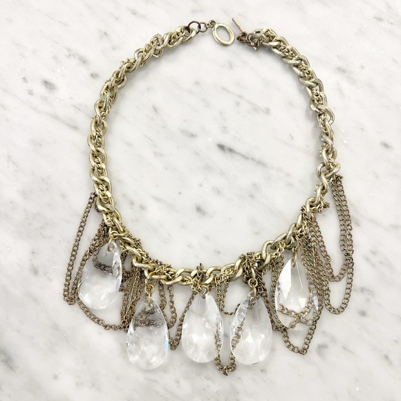 Banana Republic Jewelry - Banana Republic Elegant Gold and Silver Bib Necklace with Crystal Accents